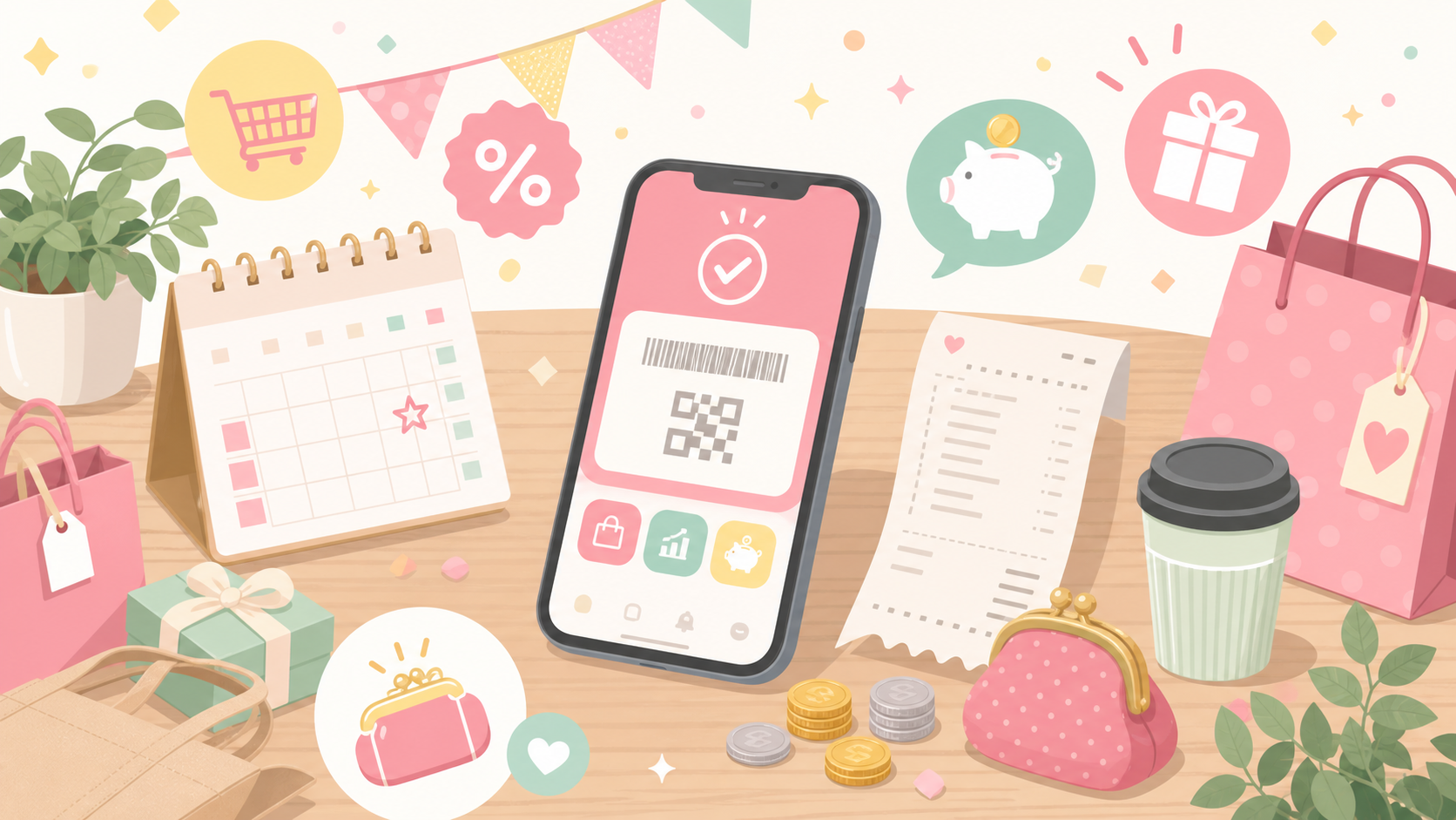 2026年6月の超PayPay祭をイメージしたスマホ決済と買い物メモ