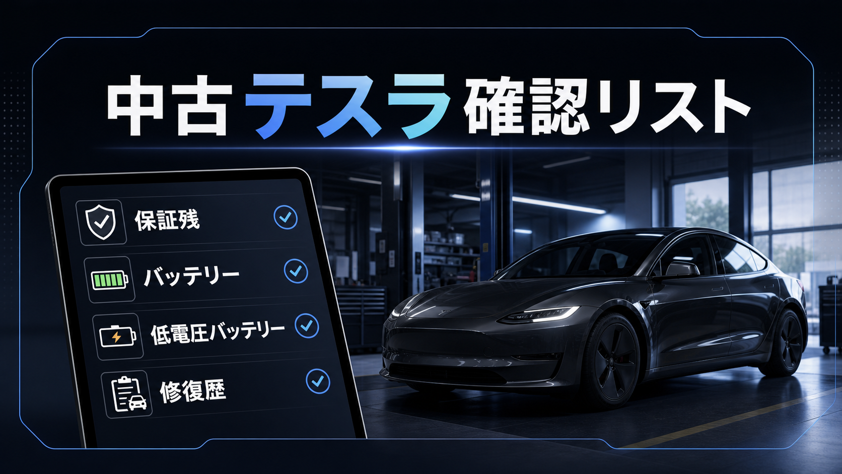 中古テスラ購入前に保証残、バッテリー、低電圧バッテリー、修復歴を確認するチェックリスト